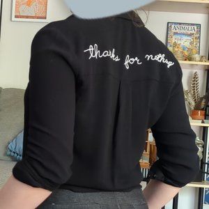 "Thanks For Nothing" Heart Collar Button-Down Blouse